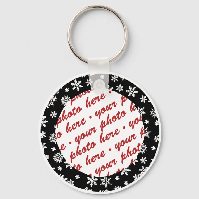 Snowflakes on Black Background Photo Frame Keychain (Front)