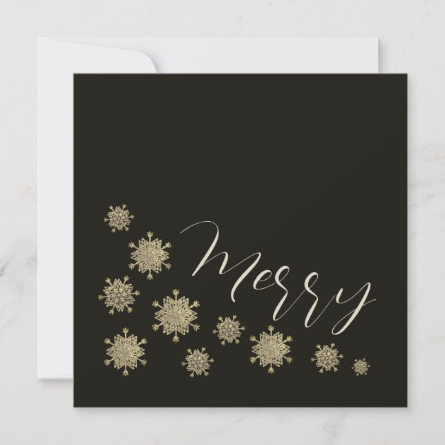 Snowflakes on Black Christmas Non-Photo Holiday Card (Front)