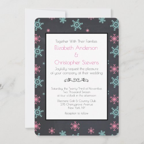Snowflakes On Black Classy Wintery Wedding Invite