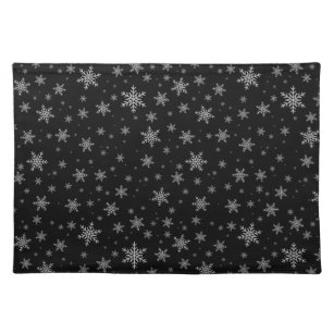 Snowflakes on Black Cloth Placemat