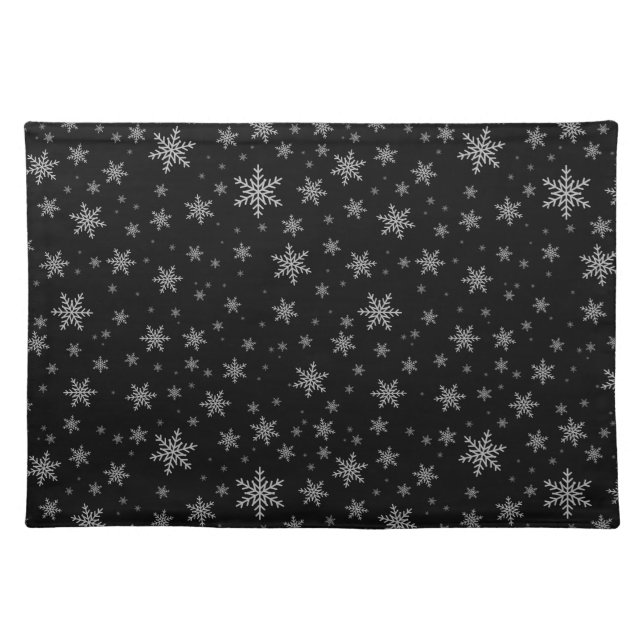 Snowflakes on Black Cloth Placemat (Front)