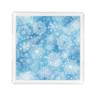 Snowflakes on blue acrylic tray
