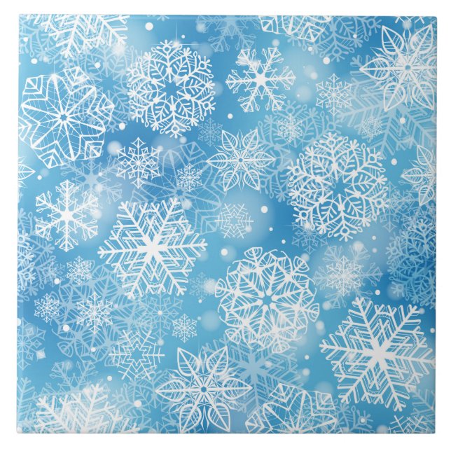 Snowflakes on blue ceramic tile (Front)