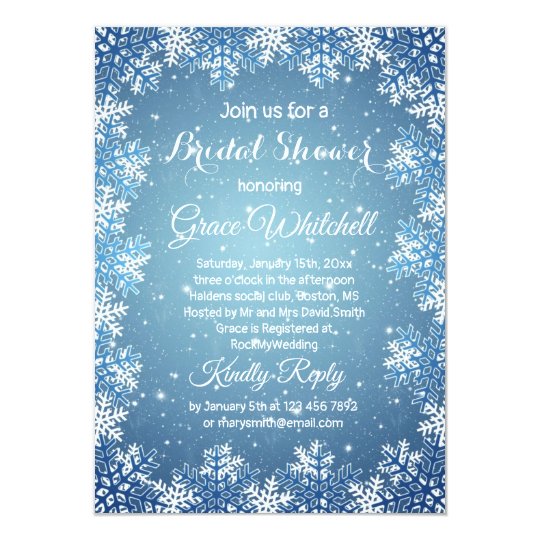 Snowflakes on blue Christmas Bridal Shower Invitation | Zazzle.com