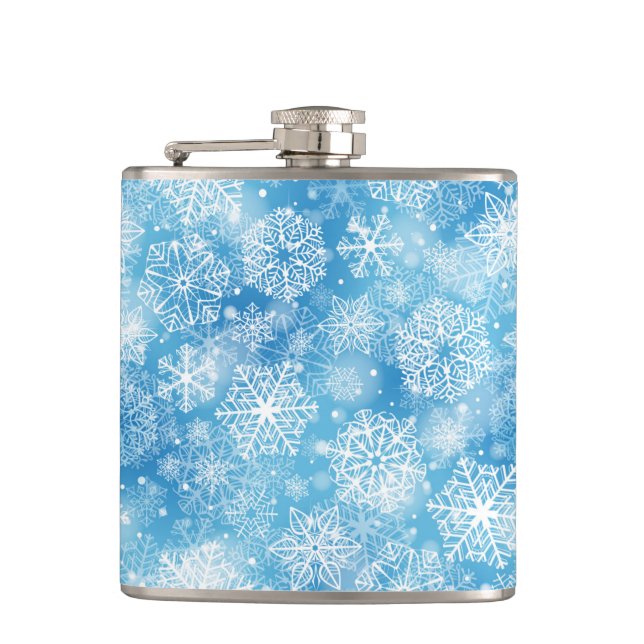Snowflakes on blue flask (Front)