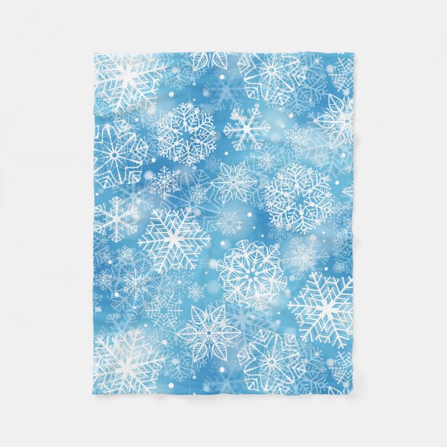 Snowflakes on blue fleece blanket (Front)