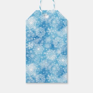 Snowflakes on blue gift tags
