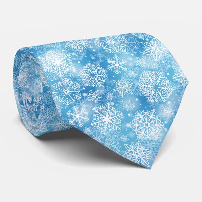 Snowflakes on blue neck tie (Rolled)