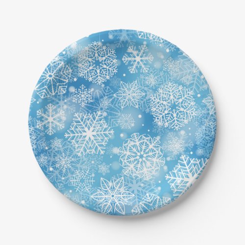 Snowflakes on blue paper plates