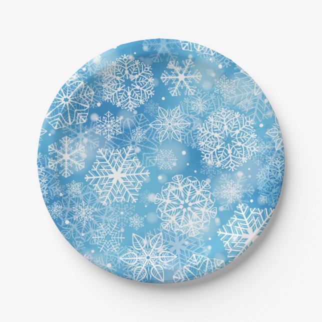 Snowflakes on blue paper plates (Front)