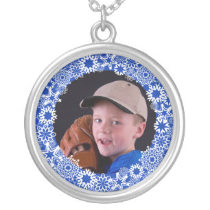 Snowflakes on Blue Photo Necklace