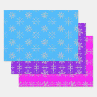 Snowflakes on Blue, Purple & Pink Sheet Set of 3