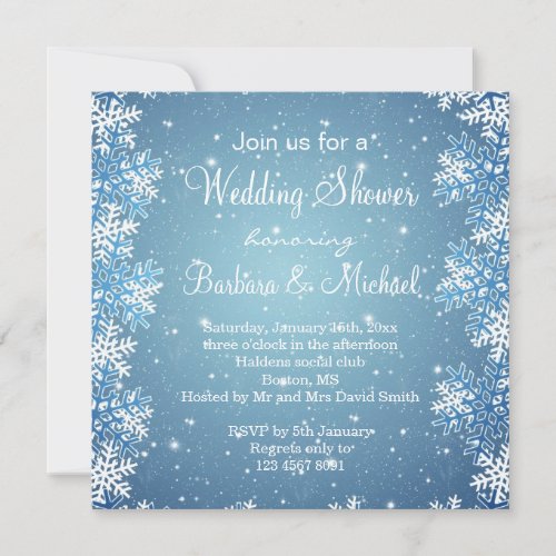 Snowflakes on blue snowy background Wedding Shower Invitation