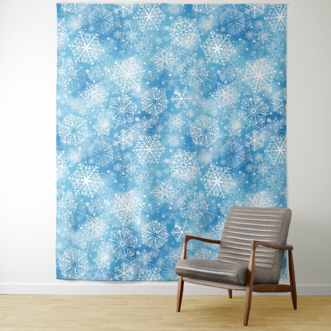 Snowflakes on blue tapestry (In Situ)