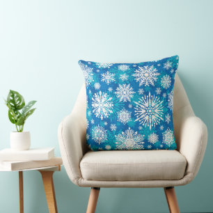 Snowflakes On Blue Throw Pillow