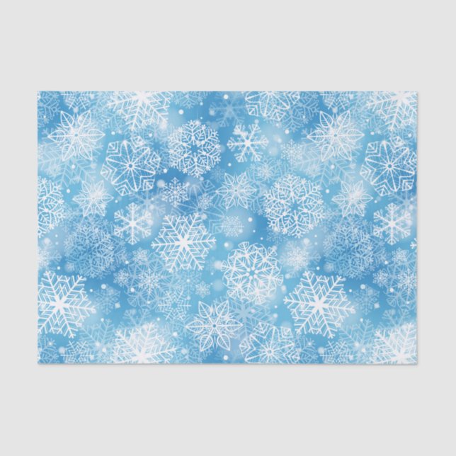 Snowflakes on blue tissue paper (Front)