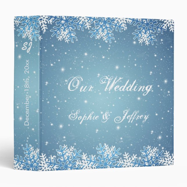 Snowflakes on blue wedding binder (Front/Spine)