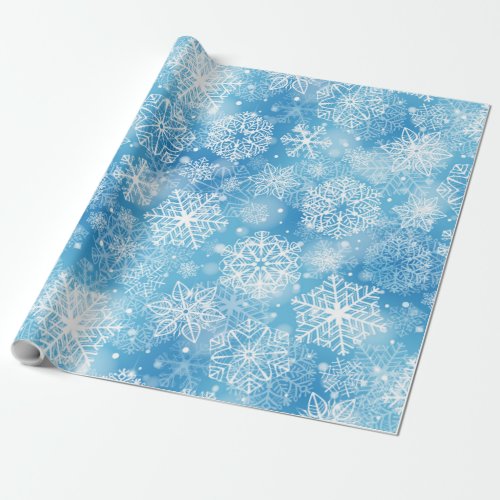 Snowflakes on blue wrapping paper