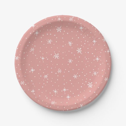 Snowflakes on blush Winter party ware Paper Plates