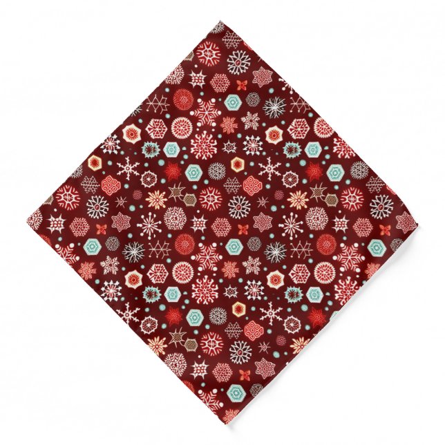 Snowflakes on Burgundy Bandana (Front)