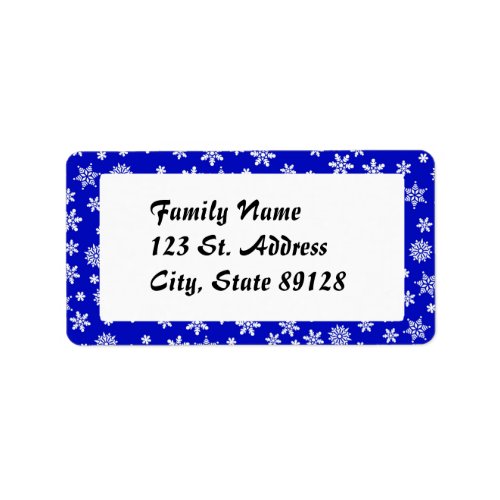 Snowflakes on Dark Blue Background Label