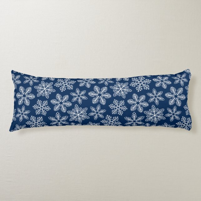 Snowflakes on dark blue body pillow (Front)