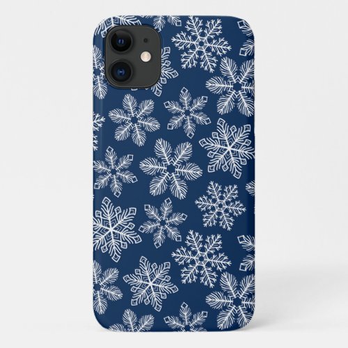 Snowflakes on dark blue iPhone 11 case