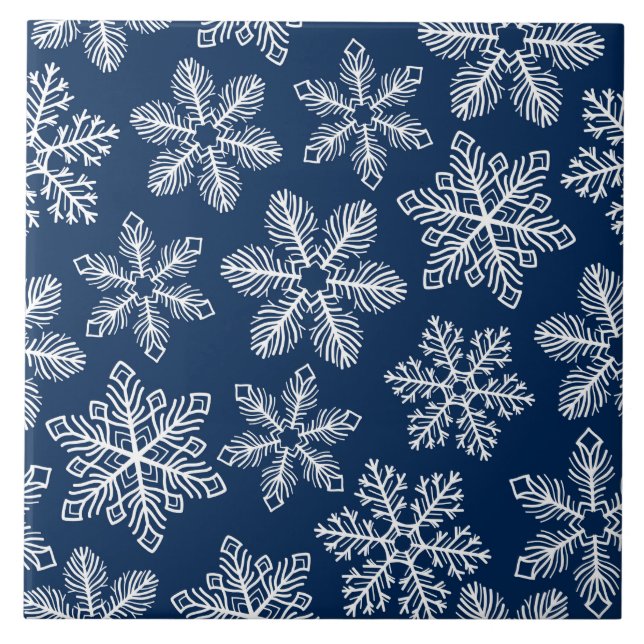 Snowflakes on dark blue ceramic tile (Front)