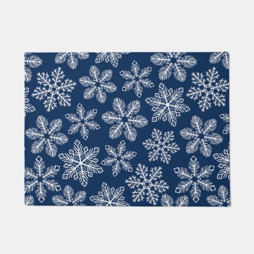 Snowflakes on dark blue doormat