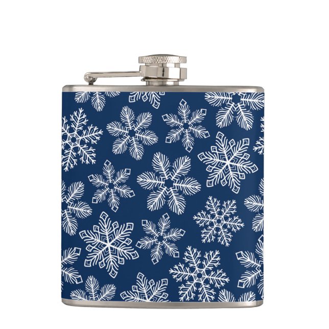 Snowflakes on dark blue flask (Front)