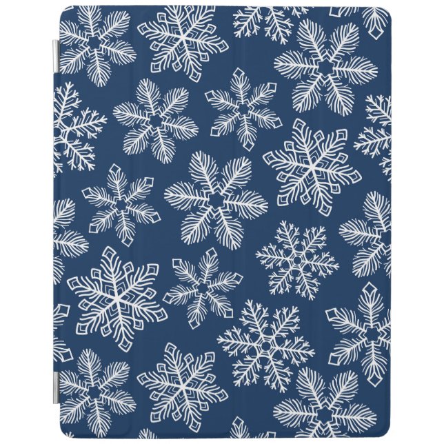 Snowflakes on dark blue iPad smart cover (Front)