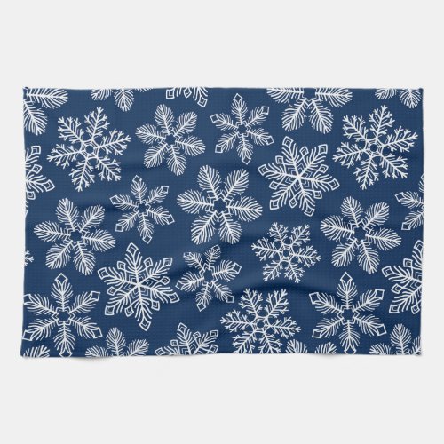 Snowflakes on dark blue kitchen towel