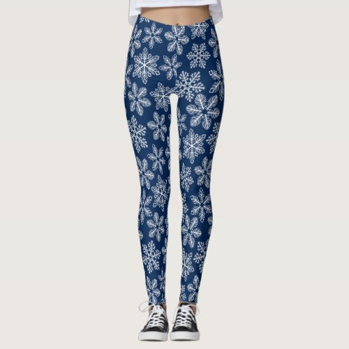 Snowflakes on dark blue leggings