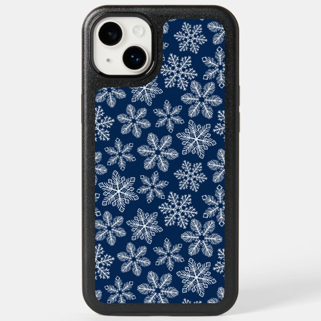 Snowflakes on dark blue otterbox iPhone case (Back)