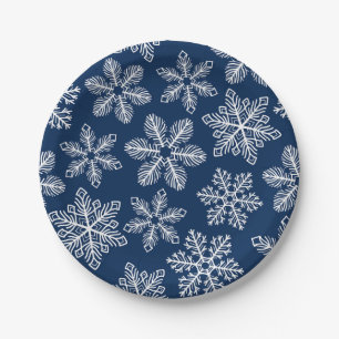 Snowflakes on dark blue paper plates