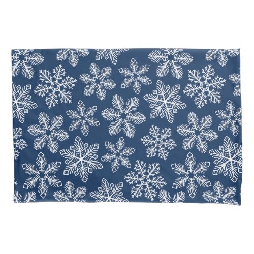 Snowflakes on dark blue pillow case