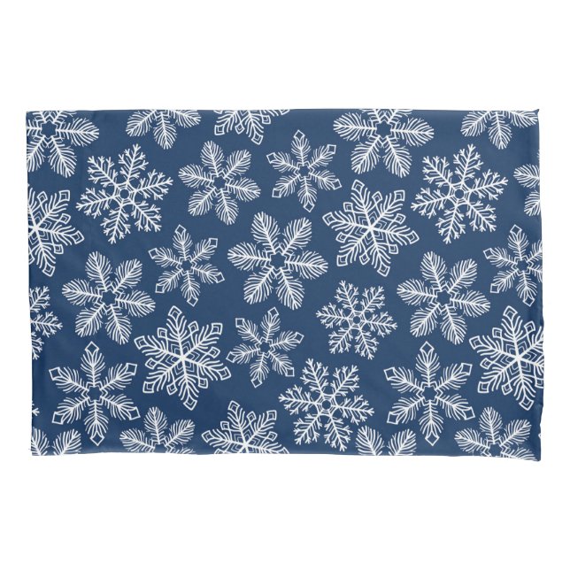 Snowflakes on dark blue pillow case (Front)