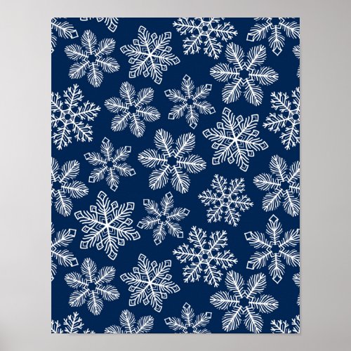 Snowflakes on dark blue poster