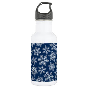Snowflakes on dark blue stainless steel water bottle
