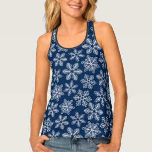 Snowflakes on dark blue tank top