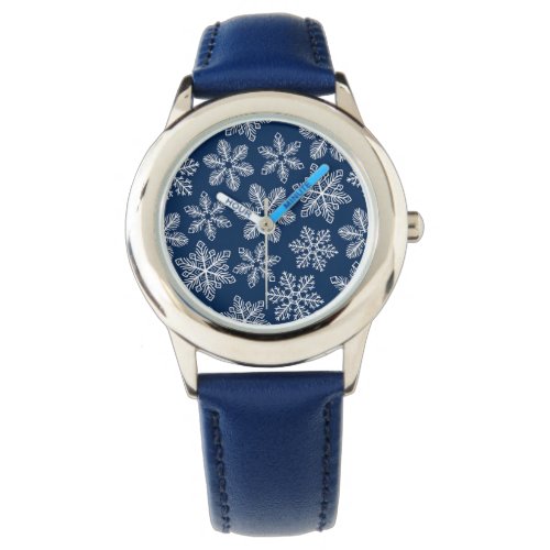 Snowflakes on dark blue watch