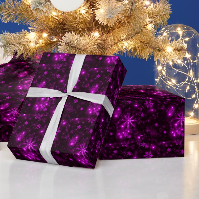 Snowflakes on Deep Purple Background Wrap Paper (Holidays)