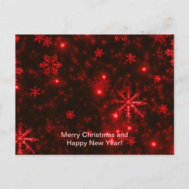 Snowflakes on Deep Red Background Holiday Postcard (Front)