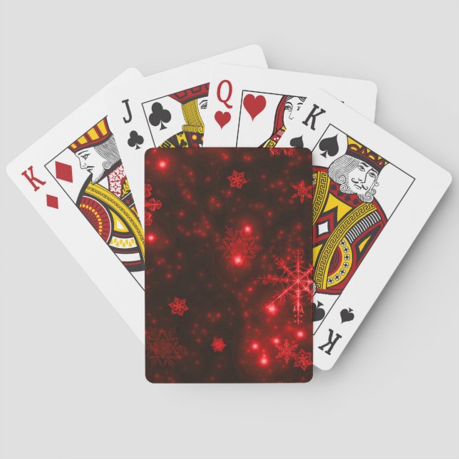 Snowflakes on Deep Red Background Poker Cards (Back)