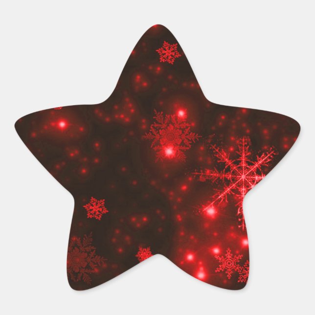 Snowflakes on Deep Red Background Star Sticker (Front)