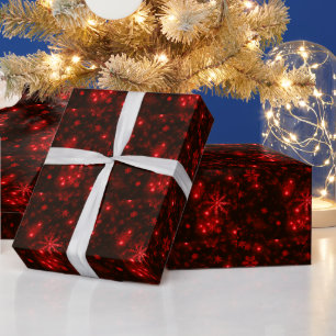 Snowflakes on Deep Red Background Wrapping Paper