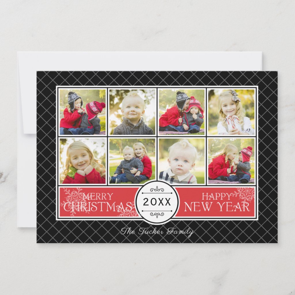 Snowflakes on Geometric Christmas Photo Collage Holiday Card