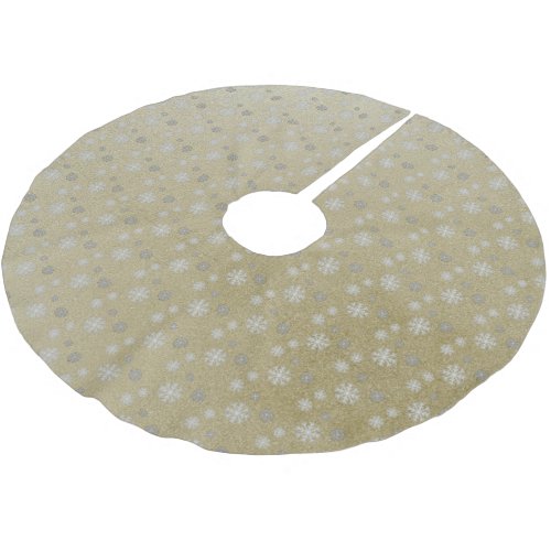 Snowflakes on Gold Brushed Polyester Tree Skirt