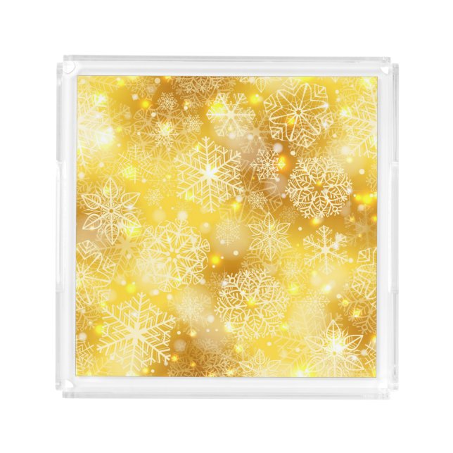 Snowflakes on golden acrylic tray (Front)