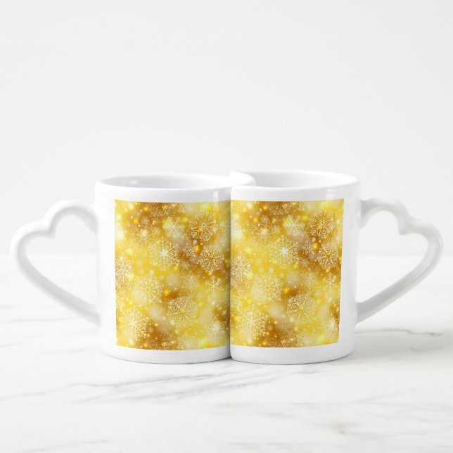 Snowflakes on golden coffee mug set (Front Nesting)